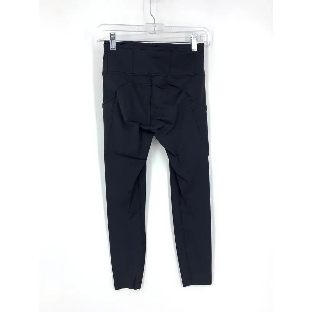 Lululemon Tight Active Leggings Women's Size 6 Black Side Pockets *FLAW